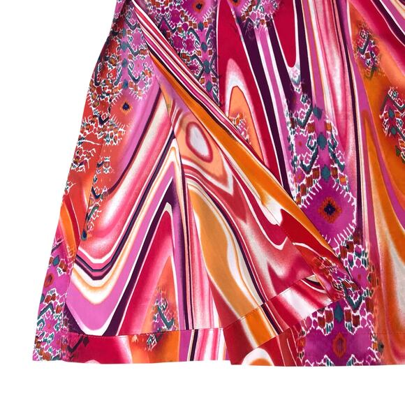 Natori Satin V-Neck Caftan Long Gown Loungewear Pink Orange Abstract Sz Medium - Picture 7 of 8